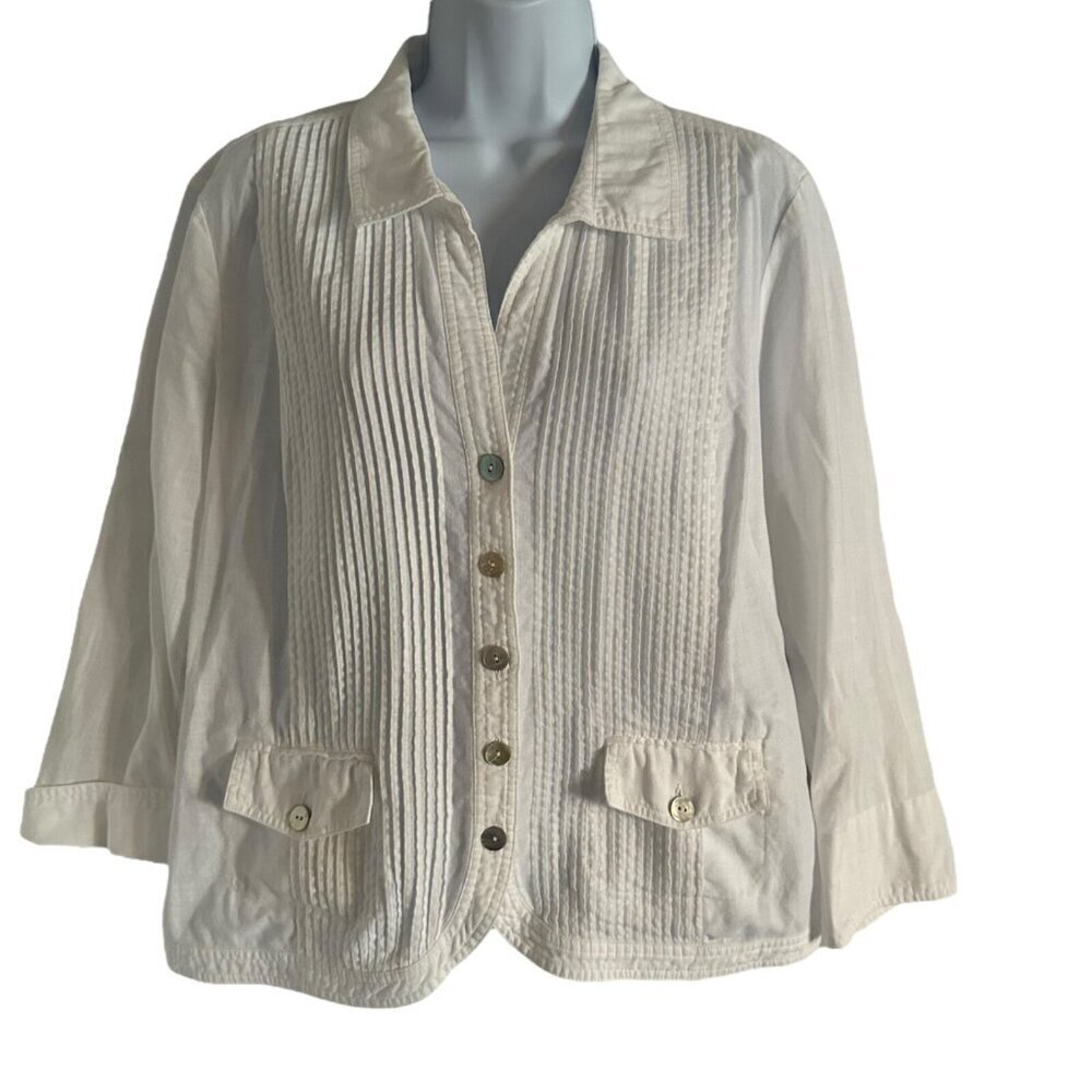 Chicos button up top shacket women’s size 1 equivalent 8/10 ivory 100% cotton